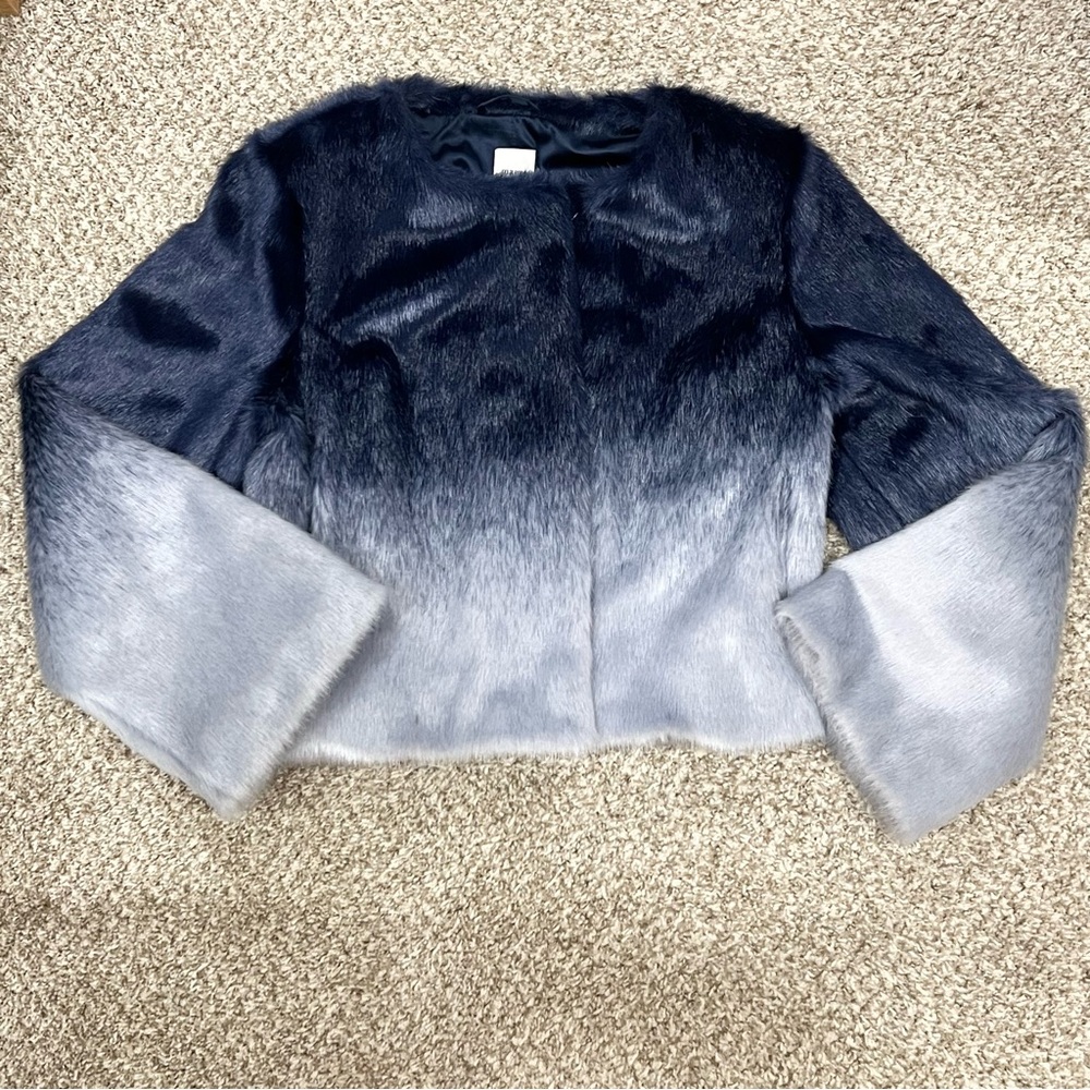 Anthropologie Maeve ombré blue fur coat winter jacket